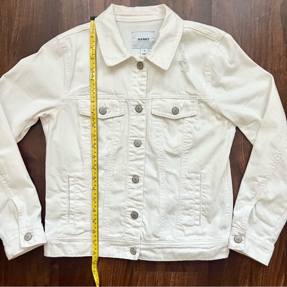 Old Navy White Distressed Button Up Denim Jean Jacket Women’s Size M - Picture 2 of 8